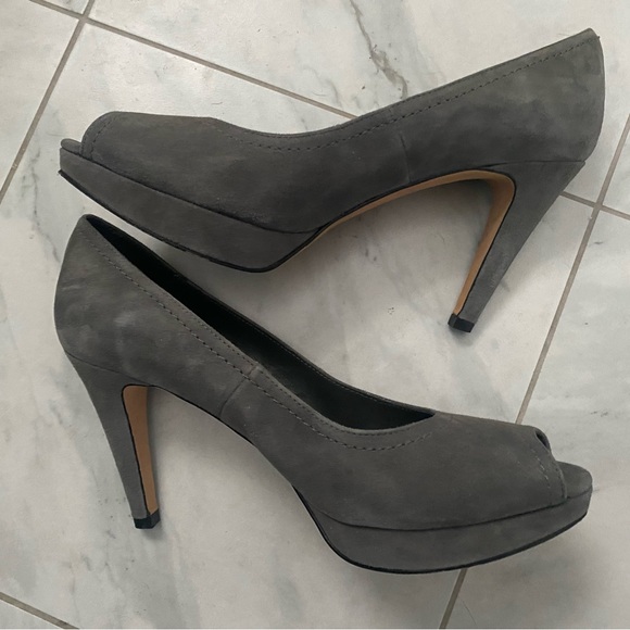 Vaneli Peep Toe Platform Pump. Gray Suede.  3 3/4 heel with 3/4 platform. - Picture 6 of 12